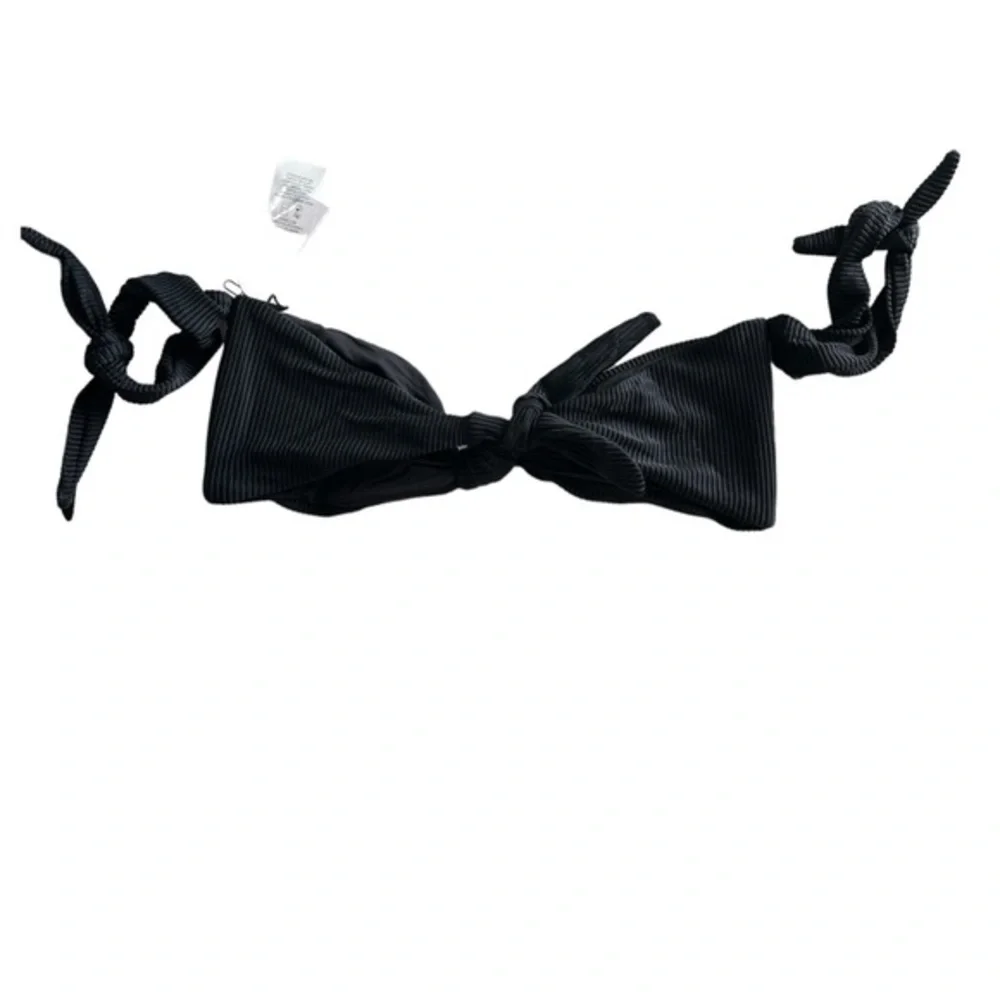 TOBI swim bikini top Black‎ off the shoulder front knot tie size Medium NWT